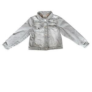 Mayoral Girl Studded Star Denim Jacket Faux Fur Lined Gray Size 7 Boho Western